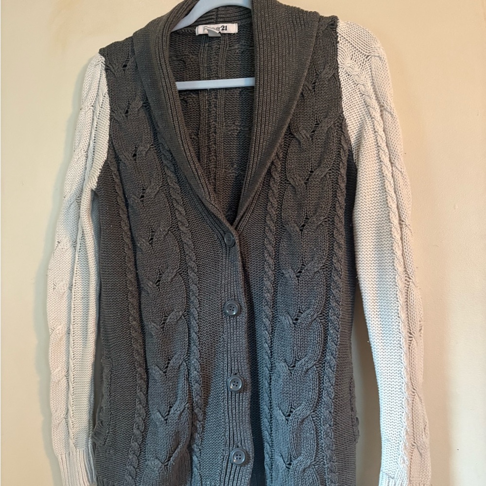 Forever 21 Charcoal and Cream Cable Knit Cardigan